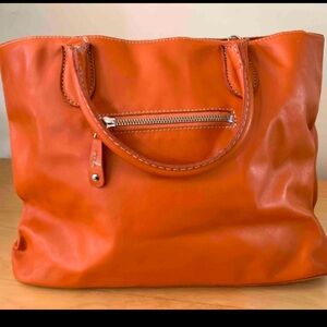 Elegant Orange Leather Tote Bag